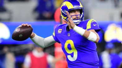 Jan 30, 2022; Inglewood, California, USA; Los Angeles Rams quarterback Matthew Stafford (9) throws a pass against the San Francisco 49ers in the second half during the NFC Championship Game at SoFi Stadium. Mandatory Credit: Gary A. Vasquez-USA TODAY Sports