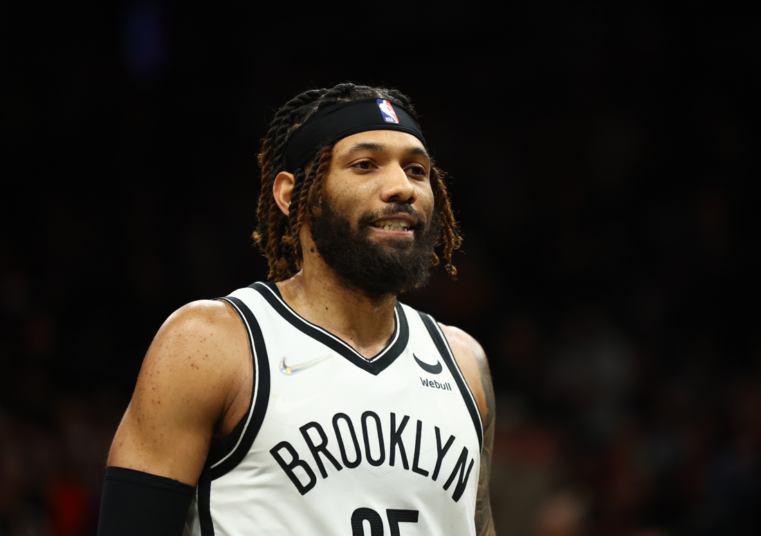 Feb 1, 2022; Phoenix, Arizona, USA; Brooklyn Nets guard DeAndre' Bembry (95) against the Phoenix Suns at Footprint Center. Mandatory Credit: Mark J. Rebilas-USA TODAY Sports