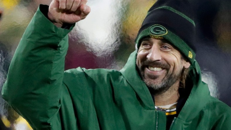 Green Bay Packers quarterback Aaron Rodgers (12) following the Packers' victory over the Chicago Bears during their football game on Sunday, Dec. 12, 2021, at Lambeau Field in Green Bay, Wis.Uscp 7j1w83xi7lv1ffy2423h8 Original