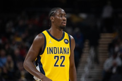 Feb 4, 2022; Indianapolis, Indiana, USA; Indiana Pacers guard Caris LeVert (22) in the first half against the Chicago Bulls at Gainbridge Fieldhouse. Mandatory Credit: Trevor Ruszkowski-USA TODAY Sports