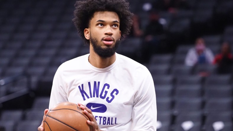 Feb 5, 2022; Sacramento, California, USA; Sacramento Kings forward Marvin Bagley III (35) warms up before the game against the Oklahoma City Thunder at Golden 1 Center. Mandatory Credit: Kelley L Cox-USA TODAY Sports