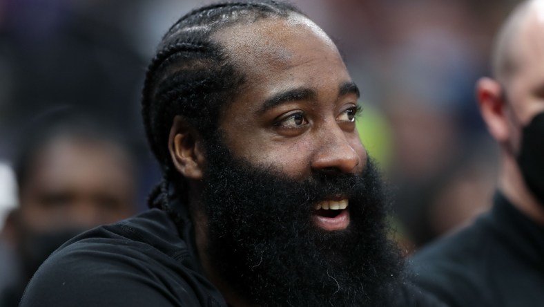 Feb 2, 2022; Sacramento, California, USA;  Brooklyn Nets guard James Harden (13) during the game against the Sacramento Kings at Golden 1 Center. Mandatory Credit: Sergio Estrada-USA TODAY Sports