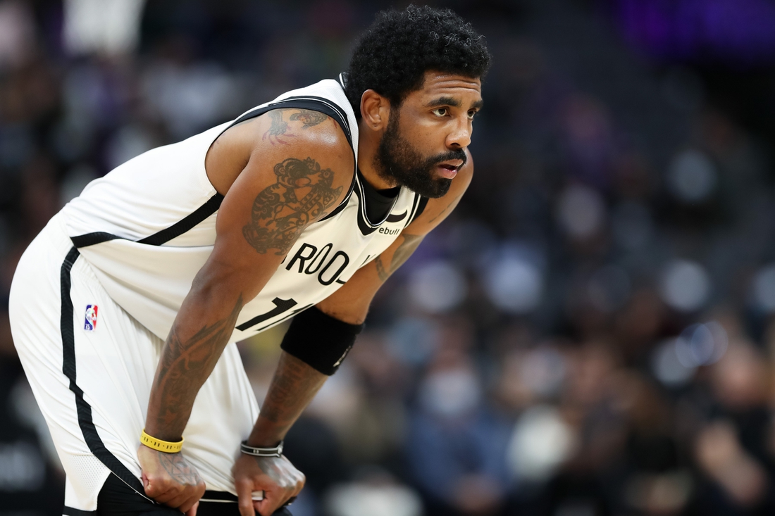 Feb 2, 2022; Sacramento, California, USA;  Brooklyn Nets guard Kyrie Irving (11) during the game against the Sacramento Kings at Golden 1 Center. Mandatory Credit: Sergio Estrada-USA TODAY Sports