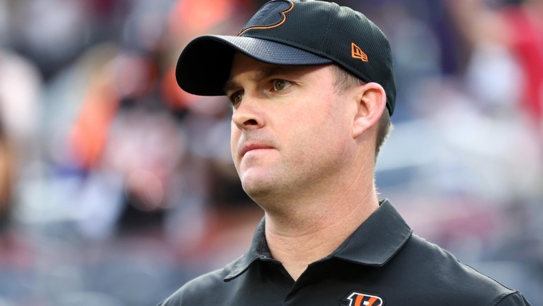 Feb 13, 2022; Inglewood, CA, USA; Cincinnati Bengals head coach Zac Taylor before playing against the Los Angeles Rams in Super Bowl LVI at SoFi Stadium. Mandatory Credit: Mark J. Rebilas-USA TODAY Sports