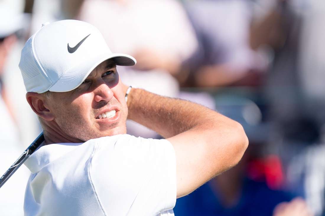 Feb 13, 2022; Scottsdale, Arizona, USA; Brooks Koepka with his tee shot on the 10th hole during the final round of the WM Phoenix Open golf tournament. Mandatory Credit: Allan Henry-USA TODAY Sports