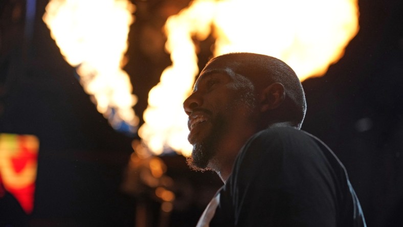 Feb 15, 2022; Phoenix, Arizona, USA; Phoenix Suns guard Chris Paul (3) is introduced during the first half against the LA Clippers at Footprint Center. Mandatory Credit: Joe Camporeale-USA TODAY Sports