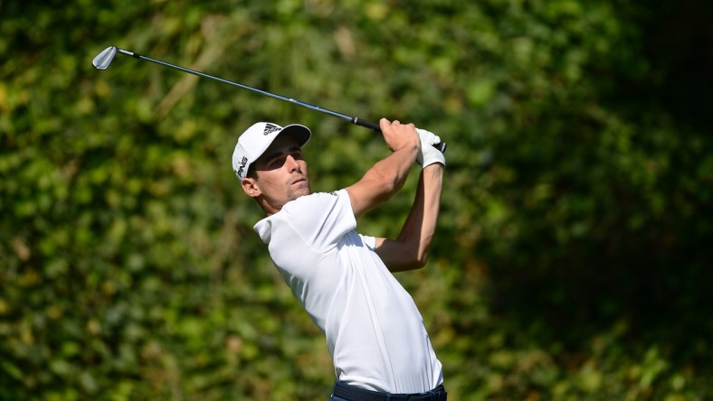 Feb 20, 2022; Pacific Palisades, California, USA; Joaquin Niemann hits from the sixth tee during the final round of the Genesis Invitational golf tournament. Mandatory Credit: Gary A. Vasquez-USA TODAY Sports