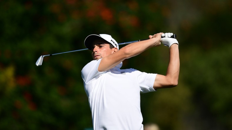 Feb 20, 2022; Pacific Palisades, California, USA; Joaquin Niemann hits from the fourth tee during the final round of the Genesis Invitational golf tournament. Mandatory Credit: Gary A. Vasquez-USA TODAY Sports