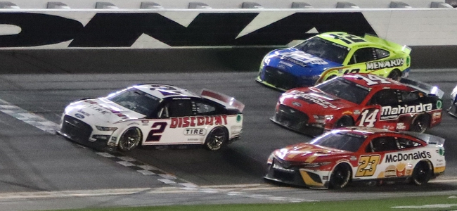 Austin Cindric no. 2 crosses the finish line to win the Daytona 500, Sunday night February 20, 2022 with Bubby Wallace no. 23, Chase Briscoe no. 14, Ryan Blaney no. 12 following at Daytona International Speedway.

Dtb 500 Finish 2