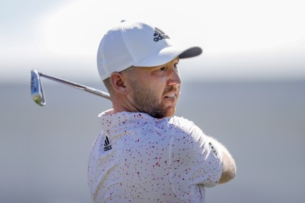 Feb 25, 2022; Palm Beach Gardens, Florida, USA; Daniel Berger watches his shot from the fourth tee during the second round of The Honda Classic golf tournament. Mandatory Credit: Sam Navarro-USA TODAY Sports
