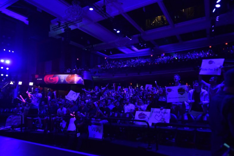 Apr 7, 2018; Miami Beach, FL, USA; The fans cheer during the League of Legends 2018 North America Spring Finals competition between Echo Fox and the Clutch Gaming at The Fillmore Miami Beach. Mandatory Credit: Jasen Vinlove-USA TODAY Sports
