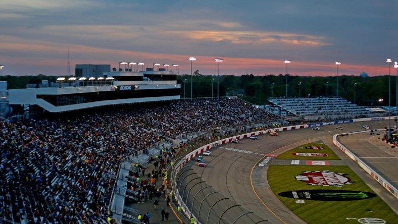 Apr 21, 2018; Richmond, VA, USA; A an over all view of the start/finish line during the Toyota Owners 400 at Richmond International Raceway. Mandatory Credit: Peter Casey-USA TODAY Sports