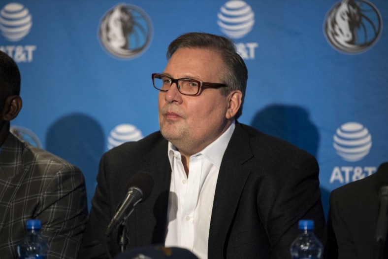 Jun 22, 2018; Dallas, TX, USA; Dallas Mavericks general manager Donnie Nelson answers questions during a press conference at the American Airlines Center. Mandatory Credit: Jerome Miron-USA TODAY Sports