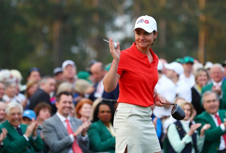 Apr 6, 2019; Augusta, GA, USA; Honorary starter Lorena Ochoa participates in the first tee ceremony to begin the final round of the Augusta National Women's Amateur golf tournament at Augusta National GC. Mandatory Credit: Rob Schumacher-USA TODAY Sports