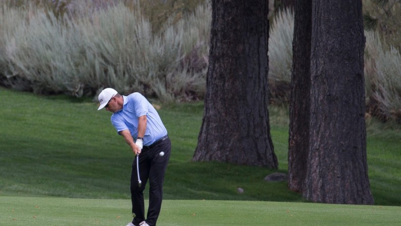 Cameron Beckman hits a chip shot during the Barracuda Championship PGA golf tournament at Montr  ux Golf and Country Club in Reno, Nevada on Friday, July 26, 2019.

Barracuda Golf Friday 060

Cameron Beckman hits a chip shot during the Barracuda Championship PGA golf tournament at Montreux Golf and Country Club in Reno, Nevada on Friday, July 26, 2019.