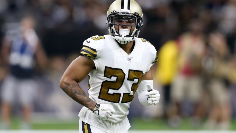 Sep 29, 2019; New Orleans, LA, USA; New Orleans Saints cornerback Marshon Lattimore (23) in the second half against the Dallas Cowboys at the Mercedes-Benz Superdome. Mandatory Credit: Chuck Cook-USA TODAY Sports