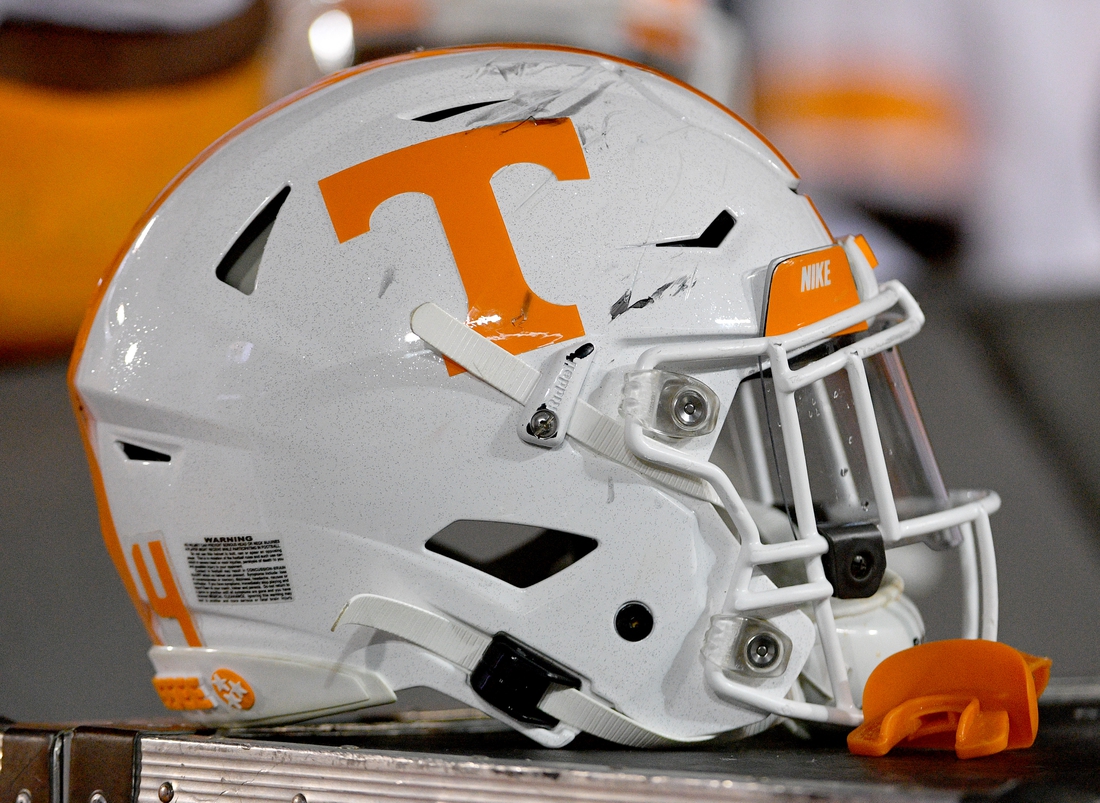 Nov 23, 2019; Columbia, MO, USA; A general view of a Tennessee Volunteers helmet during the second half against the Missouri Tigers at Memorial Stadium/Faurot Field. Mandatory Credit: Denny Medley-USA TODAY Sports