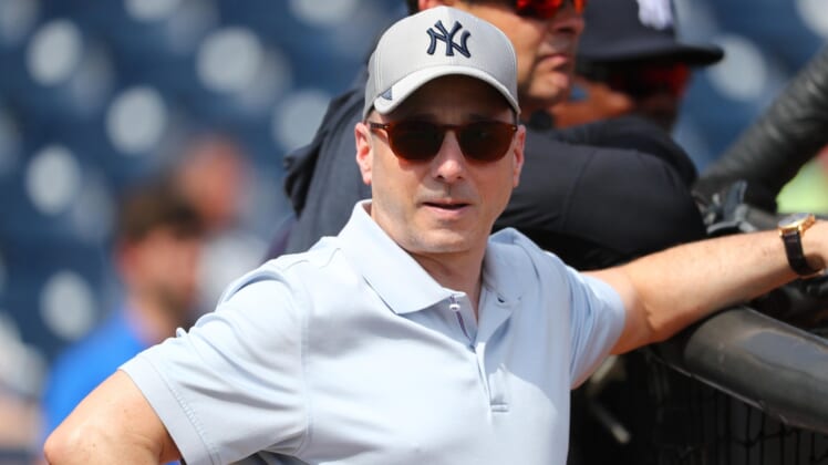 Feb 18, 2020; Tampa, Florida, USA;New York Yankees general manager Brian Cashman during spring training at George M. Steinbrenner Field. Mandatory Credit: Kim Klement-USA TODAY Sports