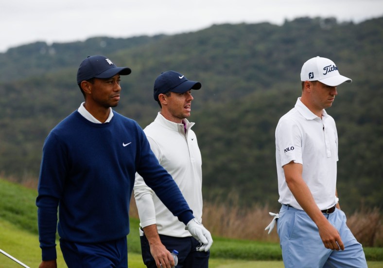 Tiger Woods and Justin Thomas faced off against Europeans Rory McIlroy and Justin Rose in the Payne's Valley Cup, the inaugural event at the new Payne's Valley Golf Course in Ridgedale, Mo., on Tuesday, Sept. 22, 2020.

Tpaynes Valley Cup00130