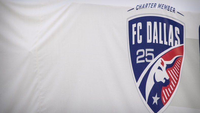 Oct 3, 2020; Frisco, Texas, USA; A view of the FC Dallas logo before the game between FC Dallas and the Columbus Crew at Toyota Stadium. Mandatory Credit: Jerome Miron-USA TODAY Sports