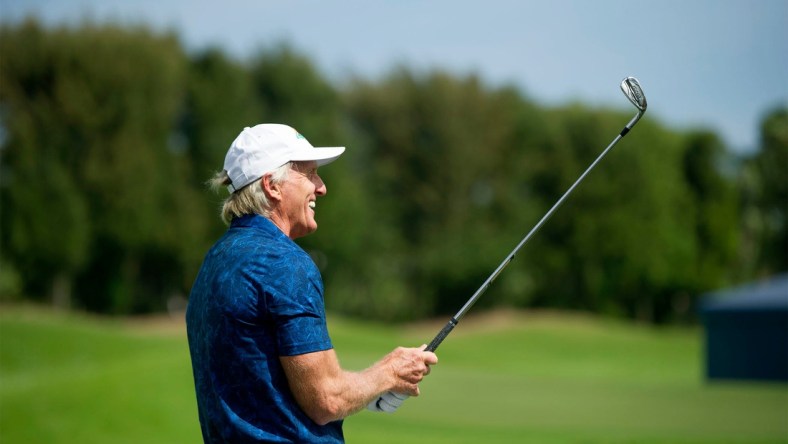 Greg Norman hosts a golf clinic for Oxbridge Academy boys and girls varsity golf teams before the Oxbridge Academy Annual Golf Classic at The Breakers in Palm Beach March 1, 2021.

Pbn 030121 Oxbridge Peep 09