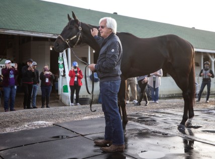 Trainer Bob Baffert holds Medina Spirit the morning after winning his seventh Kentucky Derby with the horse. One week later it was announced that Medina Spirit tested positive for an abundance of an anti-inflammatory drug following the race. April 26, 2021

Aj4t9113