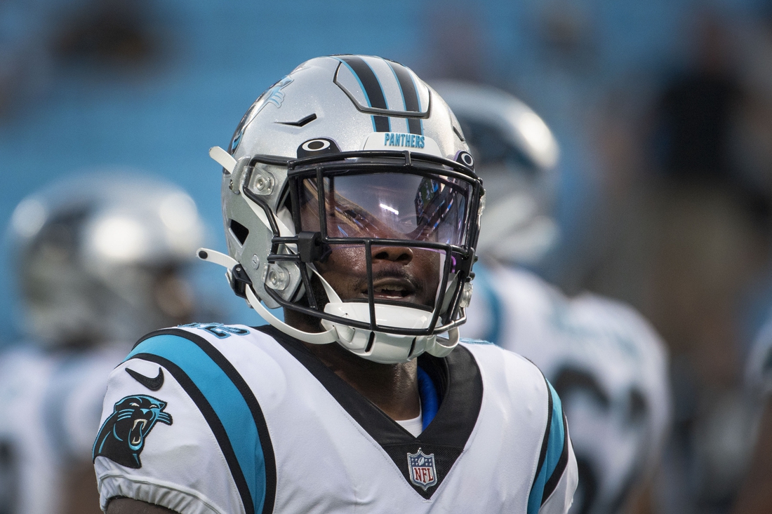 Aug 27, 2021; Charlotte, North Carolina, USA;  Carolina Panthers wide receiver Shi Smith (12) before the game at Bank of America Stadium. Mandatory Credit: Bob Donnan-USA TODAY Sports