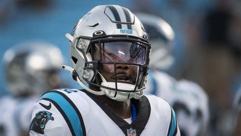 Aug 27, 2021; Charlotte, North Carolina, USA;  Carolina Panthers wide receiver Shi Smith (12) before the game at Bank of America Stadium. Mandatory Credit: Bob Donnan-USA TODAY Sports