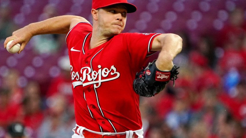 Cincinnati Reds starting pitcher Sonny Gray (54) delivers in the first inning of a baseball game against the Washington Nationals, Friday, Sept. 24, 2021, at Great American Ball Park in Cincinnati.

Washington Nationals At Cincinnati Reds Sept 24