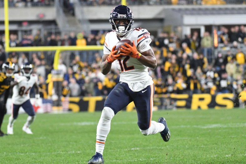Nov 8, 2021; Pittsburgh, Pennsylvania, USA;  Chicago Bears wide receiver Allen Robinson II (12) makes a catch in the fourth quarter against the Pittsburgh Steelers at Heinz Field. Mandatory Credit: Philip G. Pavely-USA TODAY Sports