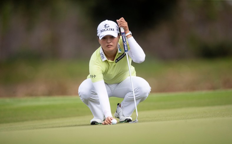 Jin Young Ko plays the third round of the CME Group Tour Championship at Ritz Carlton Golf Resort , Tiburon Golf Club in Naples on Saturday, Nov. 20, 2021. She was tied for the lead with several other players.

Ko3