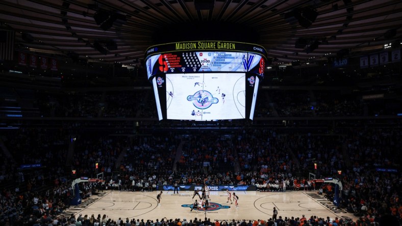 Dec 7, 2021; New York, New York, USA; A general view of the tip off between the Syracuse Orange and the Villanova Wildcats at Madison Square Garden. Mandatory Credit: Vincent Carchietta-USA TODAY Sports