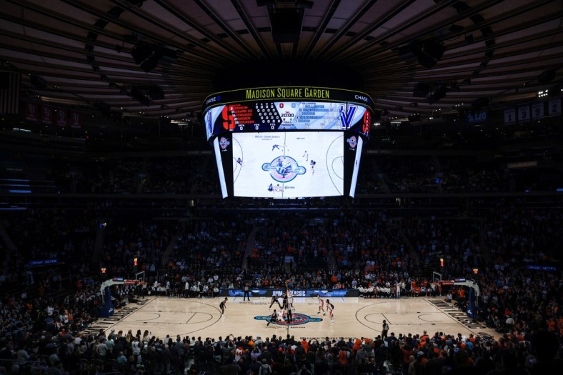 Dec 7, 2021; New York, New York, USA; A general view of the tip off between the Syracuse Orange and the Villanova Wildcats at Madison Square Garden. Mandatory Credit: Vincent Carchietta-USA TODAY Sports