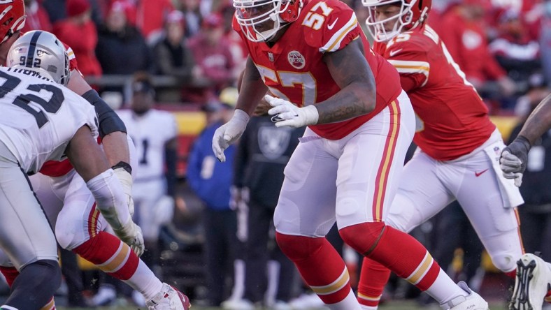 Dec 12, 2021; Kansas City, Missouri, USA; Kansas City Chiefs offensive tackle Orlando Brown (57) during the game at GEHA Field at Arrowhead Stadium. Mandatory Credit: Denny Medley-USA TODAY Sports