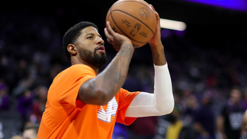 Dec 22, 2021; Sacramento, California, USA; Los Angeles Clippers guard Paul George (13) during the game against the Sacramento Kings at Golden 1 Center. Mandatory Credit: Sergio Estrada-USA TODAY Sports