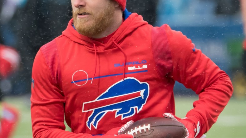 Dec 19, 2021; Orchard Park, New York, USA; Buffalo Bills wide receiver Cole Beasley (11) warms up before a game against the Carolina Panthers at Highmark Stadium. Mandatory Credit: Mark Konezny-USA TODAY Sports