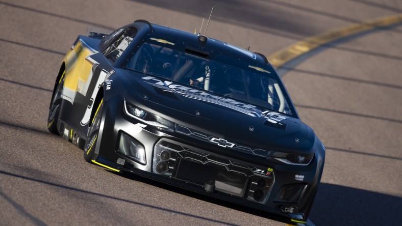 Jan 25, 2022; Avondale, AZ, USA; NASCAR Cup Series driver Kyle Larson during the Next Gen test at Phoenix Raceway. Mandatory Credit: Mark J. Rebilas-USA TODAY Sports