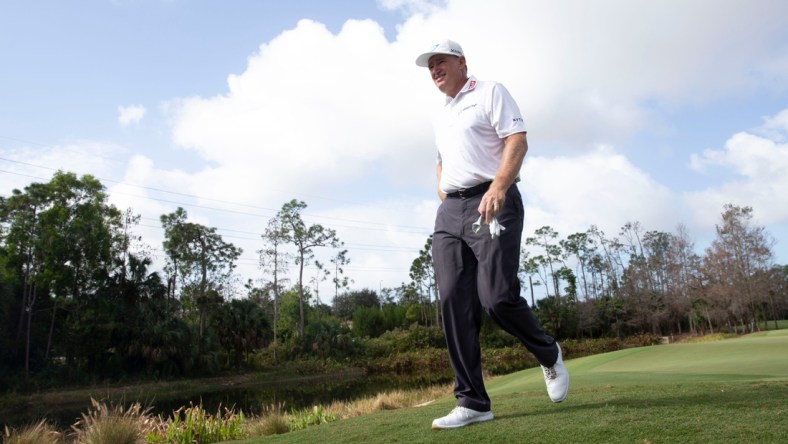 Ernie Els (RSA) walks off the green of the second hole during the first round of the Chubb Classic, Friday, Feb. 18, 2022, at Tibur  n Golf Club at The Ritz-Carlton Golf Resort in Naples, Fla.

Chubb Classic first round, Feb. 18, 2022