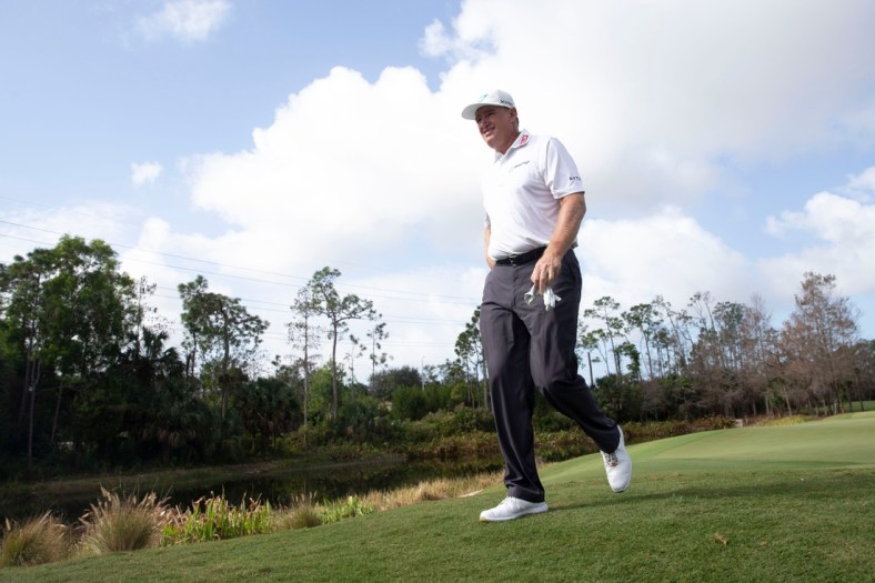 Ernie Els (RSA) walks off the green of the second hole during the first round of the Chubb Classic, Friday, Feb. 18, 2022, at Tibur  n Golf Club at The Ritz-Carlton Golf Resort in Naples, Fla.

Chubb Classic first round, Feb. 18, 2022