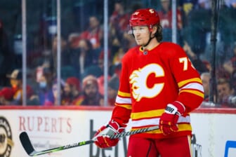 Feb 19, 2022; Calgary, Alberta, CAN; Calgary Flames right wing Tyler Toffoli (73) during the second period against the Seattle Kraken at Scotiabank Saddledome. Mandatory Credit: Sergei Belski-USA TODAY Sports