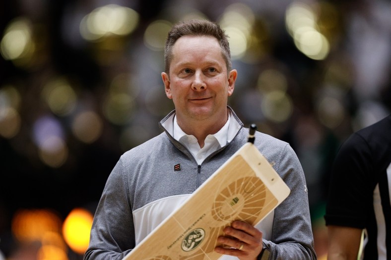 Feb 23, 2022; Fort Collins, Colorado, USA; Colorado State Rams head coach Niko Medved in the second half against the Wyoming Cowboys at Moby Arena. Mandatory Credit: Isaiah J. Downing-USA TODAY Sports