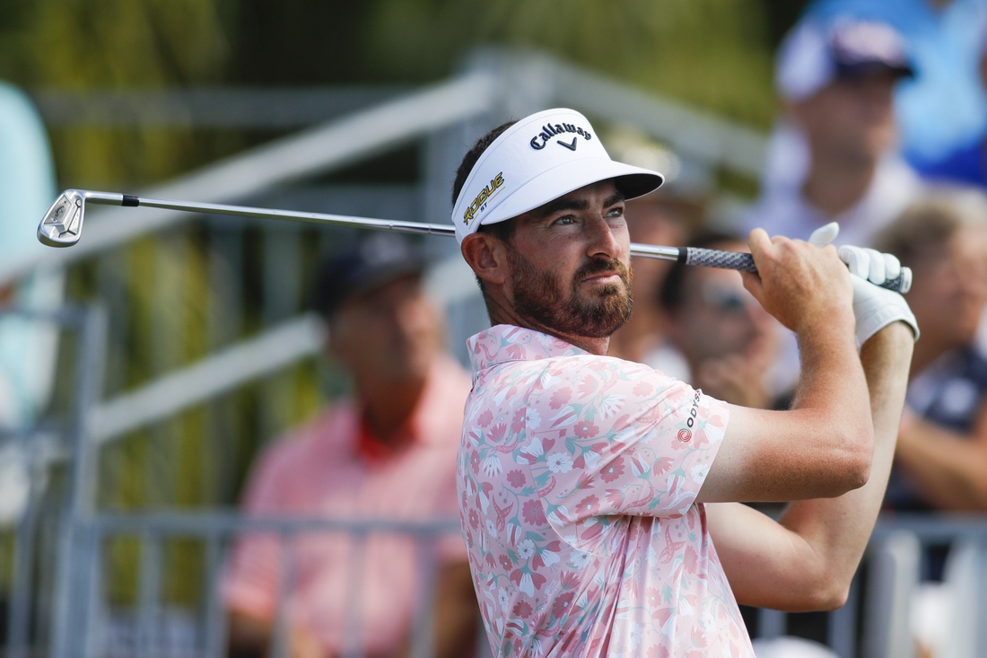 Feb 26, 2022; Palm Beach Gardens, Florida, USA; Chase Seiffert plays his shot from the first tee during the third round of The Honda Classic golf tournament. Mandatory Credit: Sam Navarro-USA TODAY Sports