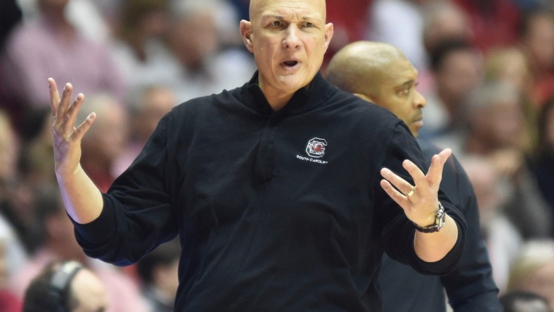 South Carolina Head Coach Frank Martin yells to his team as they play Alabama Saturday, Feb. 26, 2022, at Coleman Coliseum in Tuscaloosa, Alabama.

Alabama Vs South Carolina Sec Men S Basketball