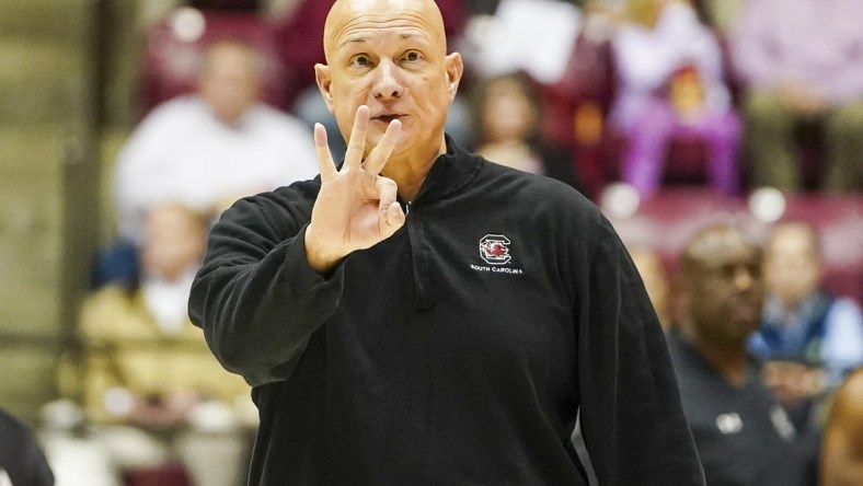 Feb 26, 2022; Tuscaloosa, Alabama, USA; South Carolina Gamecocks head coach Frank Martin during first half against Alabama Crimson Tide at Coleman Coliseum. Mandatory Credit: Marvin Gentry-USA TODAY Sports