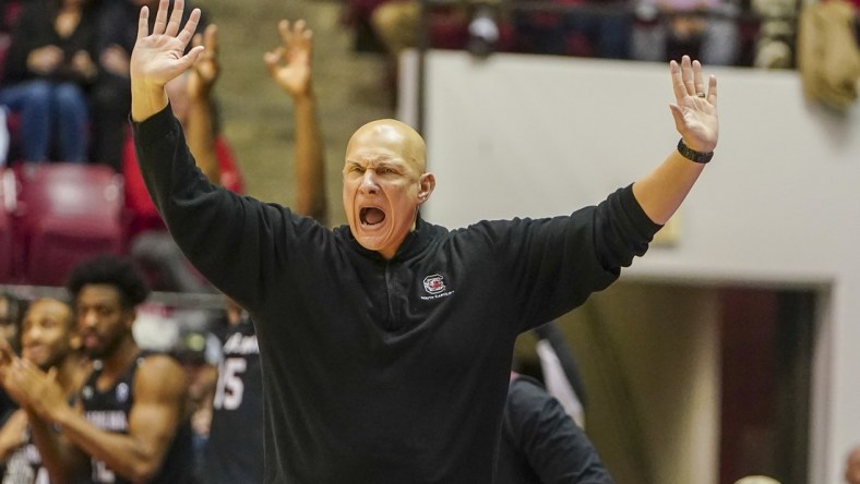 Feb 26, 2022; Tuscaloosa, Alabama, USA; South Carolina Gamecocks head coach Frank Martin during second half during the game against Alabama Crimson Tide at Coleman Coliseum. Mandatory Credit: Marvin Gentry-USA TODAY Sports