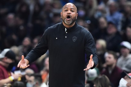 Feb 26, 2022; Cleveland, Ohio, USA; Cleveland Cavaliers head coach J.B. Bickerstaff yells to his team during the first half against the Washington Wizards at Rocket Mortgage FieldHouse. Mandatory Credit: Ken Blaze-USA TODAY Sports