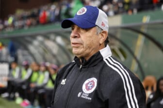 Feb 26, 2022; Portland, Oregon, USA; New England Revolution head coach Bruce Arena looks on before a match against the Portland Timbers at Providence Park. Mandatory Credit: Soobum Im-USA TODAY Sports