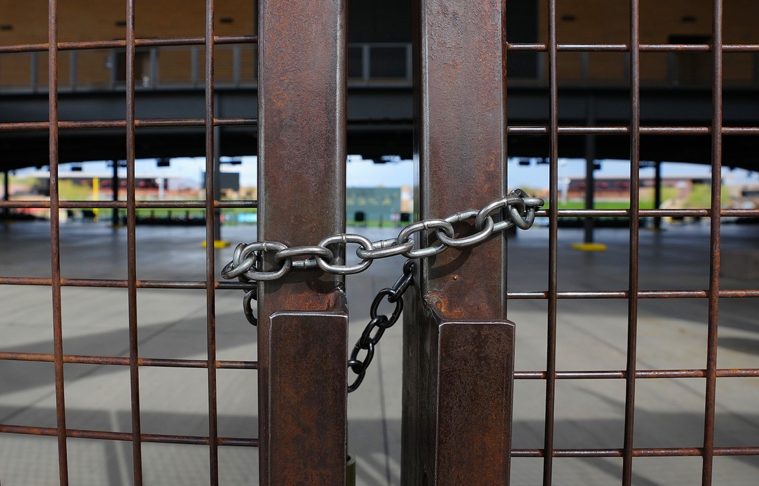 Mar. 4, 2022; Phoenix, AZ, USA; Locked gates instead of packed lines at the Salt River Fields at Talking Stick. Mandatory Credit: Patrick Breen-USA TODAY NETWORK