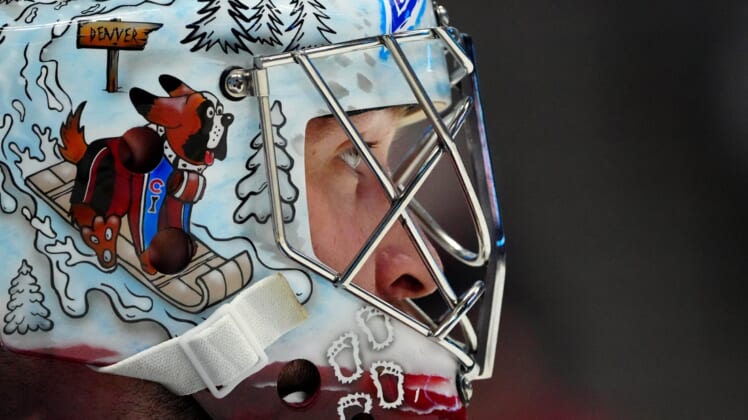 Mar 5, 2022; Denver, Colorado, USA; Colorado Avalanche goaltender Pavel Francouz (39) looks on during the third period against the Colorado Avalanche at Ball Arena. Mandatory Credit: Ron Chenoy-USA TODAY Sports