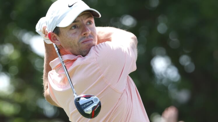 Mar 6, 2022; Orlando, Florida, USA; Rory McIlroy hits his tee shot on the first hole during the final round of the Arnold Palmer Invitational golf tournament. Mandatory Credit: Reinhold Matay-USA TODAY Sports